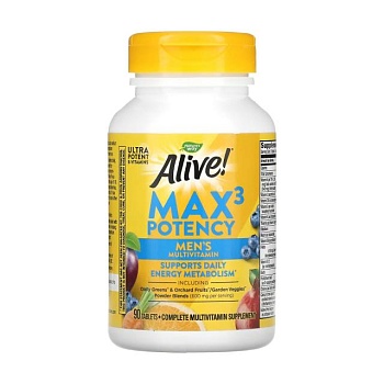 фото дієтична добавка мультивітаміни в таблетках nature's way alive! max3 potency men's multivitamin для чоловіків, 90 шт