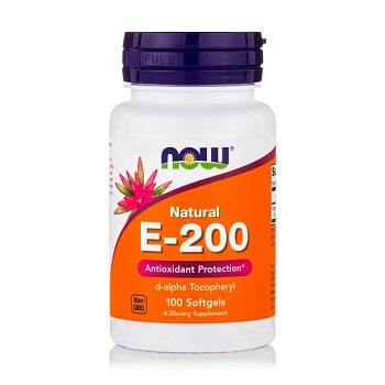 фото дієтична добавка вітаміни в капсулах now foods natural e-200 вітамін е-200, 100 шт