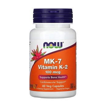 фото дієтична добавка вітаміни в капсулах now foods mk-7 vitamin k-2 мк-7 вітамін к-2 100 мкг, 60 шт