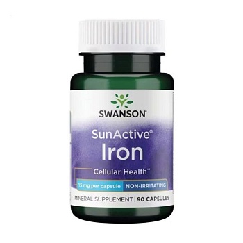 фото дієтична добавка в капсулах swanson sunactive iron залізо, 15 мг, 90 шт