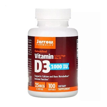 фото дієтична добавка вітаміни в желатинових капсулах jarrow formulas vitamin d3 вітамін d3 холекальциферол 1000 mо, 100 шт