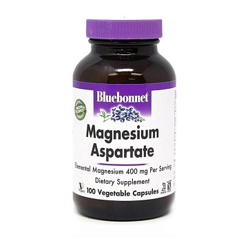 фото дієтична добавка в капсулах bluebonnet nutrition magnesium aspartate аспартат магнію, 400 мг, 100 шт
