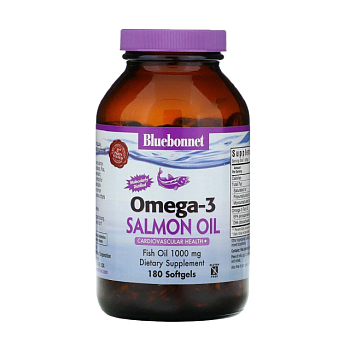 фото дієтична добавка жирні кислоти в капсулах bluebonnet nutrition omega-3 salmon oil омега-3 1000 мг, 180 шт