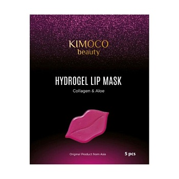 фото зволожувальна гідрогелева маска для губ kimoco beauty hydrogel lip mask collagen & aloe з колагеном та алое, 5 шт