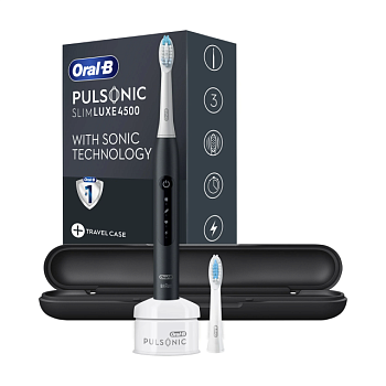 фото електрична звукова зубна щітка oral-b pulsonic slim luxe 4500, чорна + футляр, 1 шт