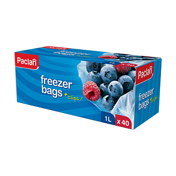 фото пакети для заморожування paclan freezer bags з кліпсами, 1 л, 40 шт