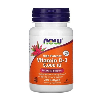фото дієтична добавка вітаміни в желатинових капсулах now foods vitamin d-3 5000 iu, 240 шт