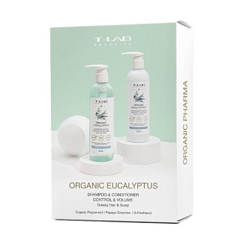 фото подарунковий набір для волосся t-lab professional organics organic eucalyptus (шампунь, 250 мл + кондиціонер, 250 мл)