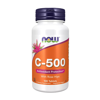 фото дієтична добавка в таблетках now foods vitamin c-500 з шипшиною, 100 шт