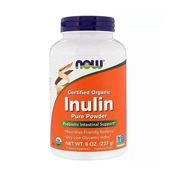 фото дієтична добавка в порошку now foods certified organic inulin pure powder інулін, 227 г
