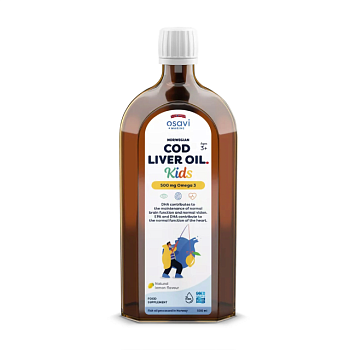 фото дієтична добавка в рідині osavi marine norwegian cod liver oil kids олія печінки норвезької тріски зі смаком лимону, для дітей від 3 років, 250 мл