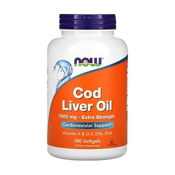 фото дієтична добавка в капсулах now foods cod liver oil риб'ячий жир із печінки тріски 1000 мг, 180 шт
