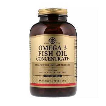 фото дієтична добавка жирні кислоти в капсулах solgar omega-3 fish oil concentrate риб'ячий жир, 240 шт