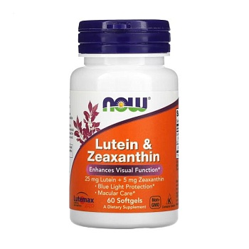 фото дієтична добавка в гелевих капсулах now foods lutein & zeaxanthin лютеїн 25 мг + зеаксантин 5 мг, 60 шт