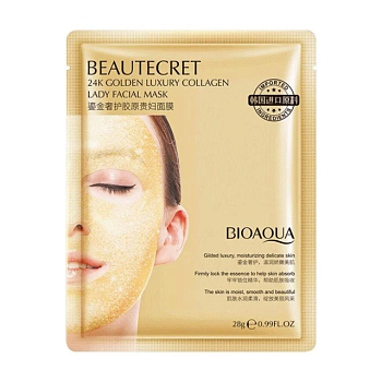 фото гідрогелева маска для обличчя bioaqua beautecret 24k golden luxury collagen lady facial mask, 28 г