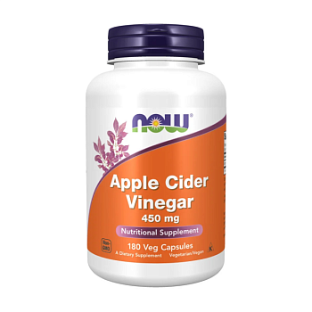 фото дієтична добавка в капсулах now foods apple cider vinegar 450 мг, 180 шт