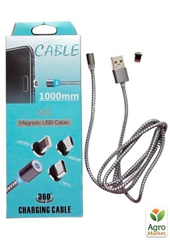 фото магнітний зарядка кабель для заряджання usb 3 в 1 для android, iphone, type c magnetic usb cable black
