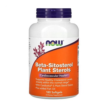 фото дієтична добавка в гелевих капсулах now foods beta-sitosterol plant sterols бета-ситостерол, 180 шт