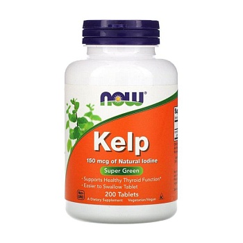 фото дієтична добавка в таблетках now foods kelp натуральний йод (ламінарія) 150 мкг, 200 шт
