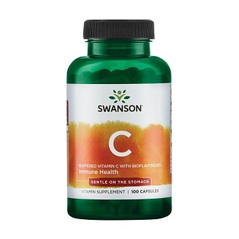 фото дієтична добавка вітаміни в капсулах swanson buffered vitamin c with bioflavonoids вітамін c, 100 шт