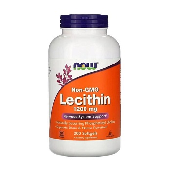 фото дієтична добавка в желатинових капсулах now foods lecithin лецитин 1200 мг, 200 шт