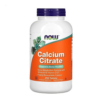 фото дієтична добавка вітаміни та мінерали в таблетках now foods calcium citrate цитрат кальцію, 250 шт