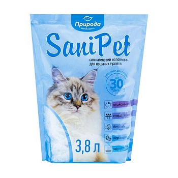 фото силікагелевий наповнювач туалетів для кішок природа sani pet, 3.8  л
