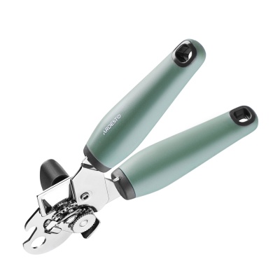 Детальне фото консервний ніж ardesto gemini з металу та сіро-зеленою пластиковою ручкою (ar2110pg)