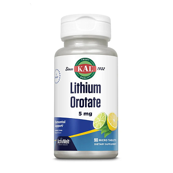 фото дієтична добавка в мікротаблетках kal lithium orotate літію оротат 5 мг, зі смаком лимона та лайма, 90 шт