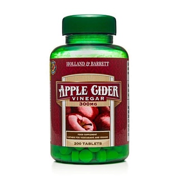 фото дієтична добавка в таблетках holland & barrett apple cider vinegar яблучний оцет, 300 мг, 200 шт