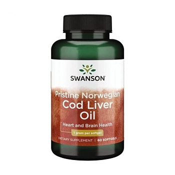 фото дієтична добавка в капсулах swanson pristine norwegian cod liver oil, 60 шт
