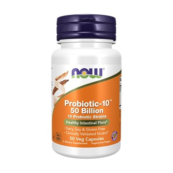 фото дієтична добавка пробіотик в капсулах now foods probiotic-10 50 billion пробіотик-10, 50 мільярдів, 50 шт