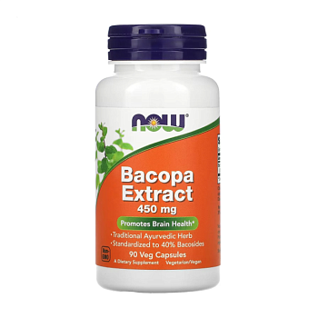 фото дієтична добавка в капсулах now foods bacopa extract екстракт бакопа 450 мг, 90 шт