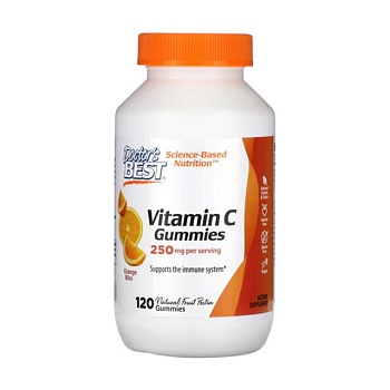 фото дієтична дитяча добавка вітаміни в жувальних цукерках doctor's best vitamin c gummies вітамін c, 250 мг, 120 шт